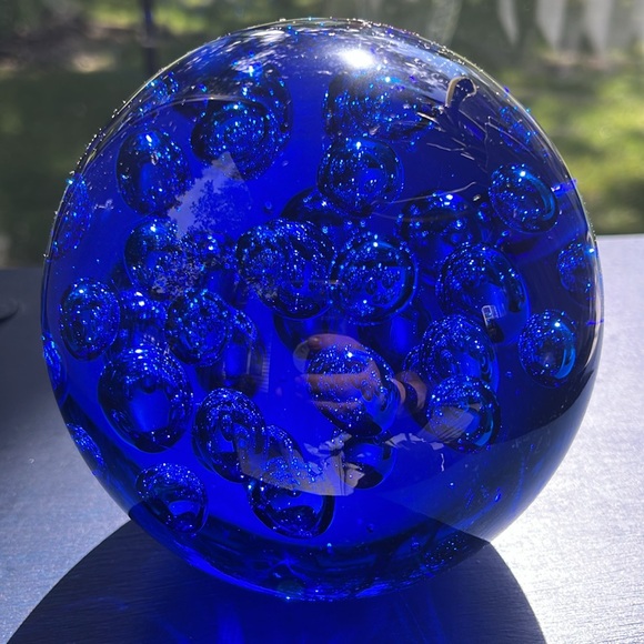 Art Sphere Paperweight Vintage MCM Cobalt Blue Glass Textured Bubbles 5x5 heavy - Picture 13 of 13